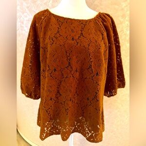 Dolan Cognac Corduroy Lace Blouse
